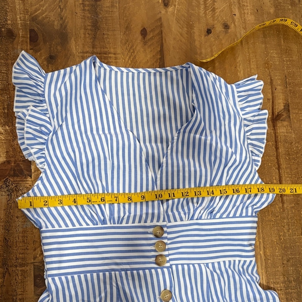 Cupshe Blue Striped V-Neck Flutter Sleeve Mini Dress NWT - Picture 10 of 13